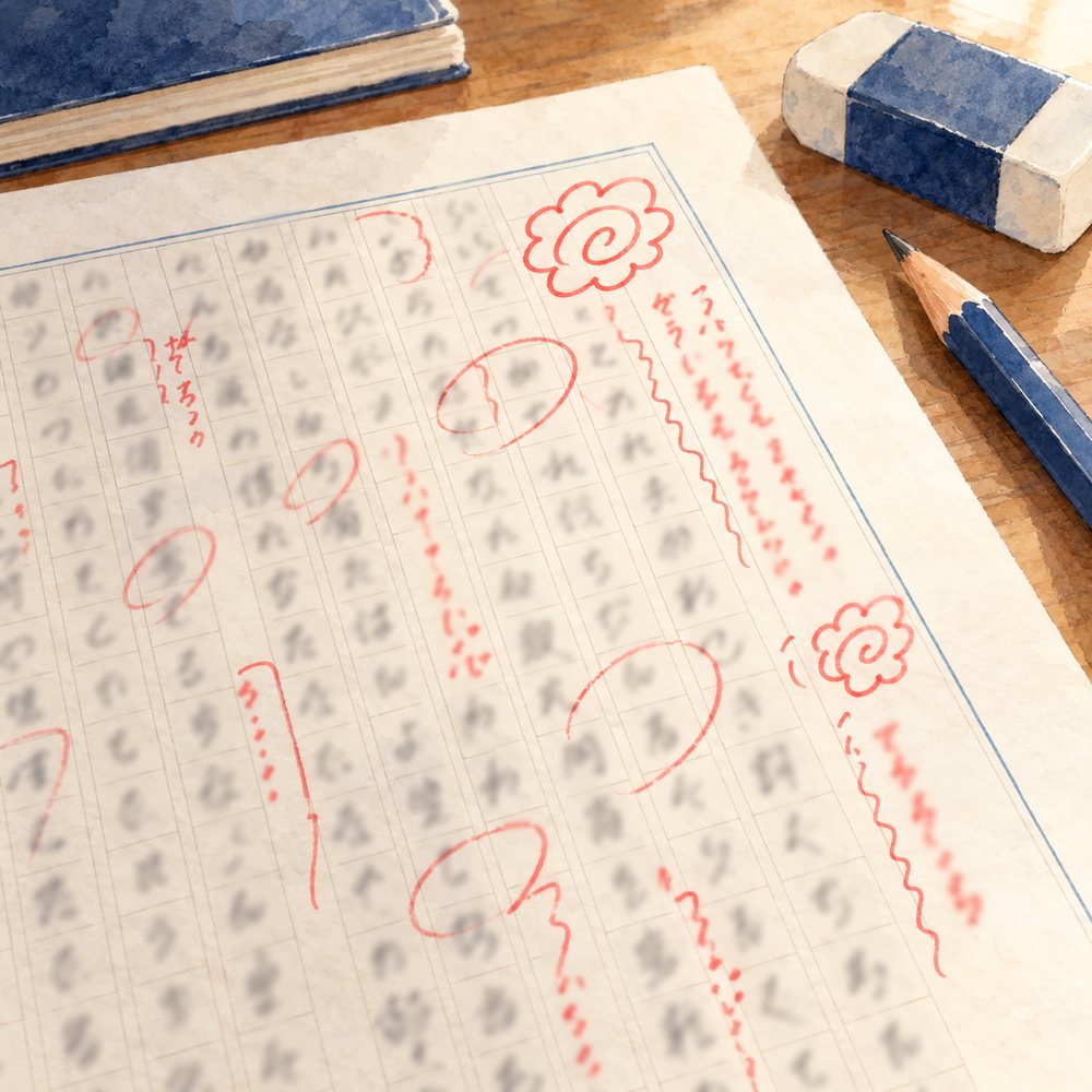 赤ペンで添削された記述答案