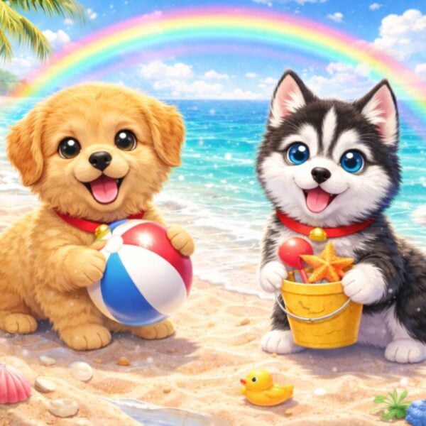 保護犬ハスキーとゴールデン