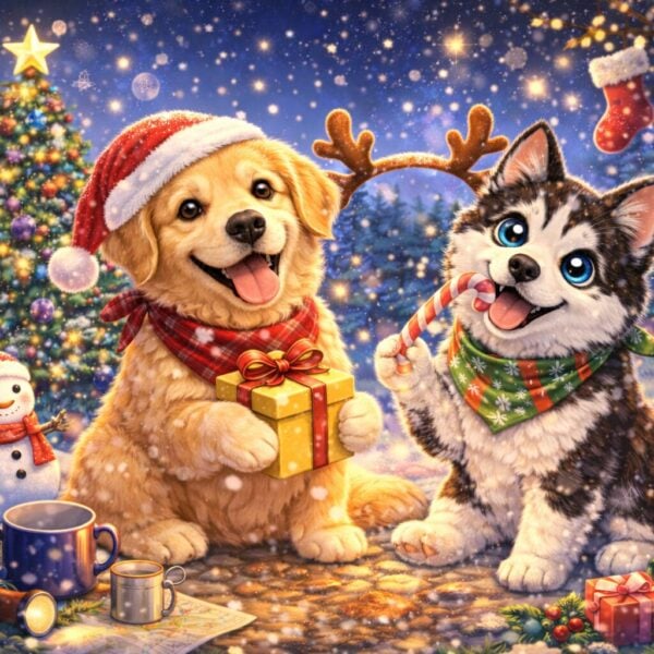 保護犬ハスキーとゴールデン