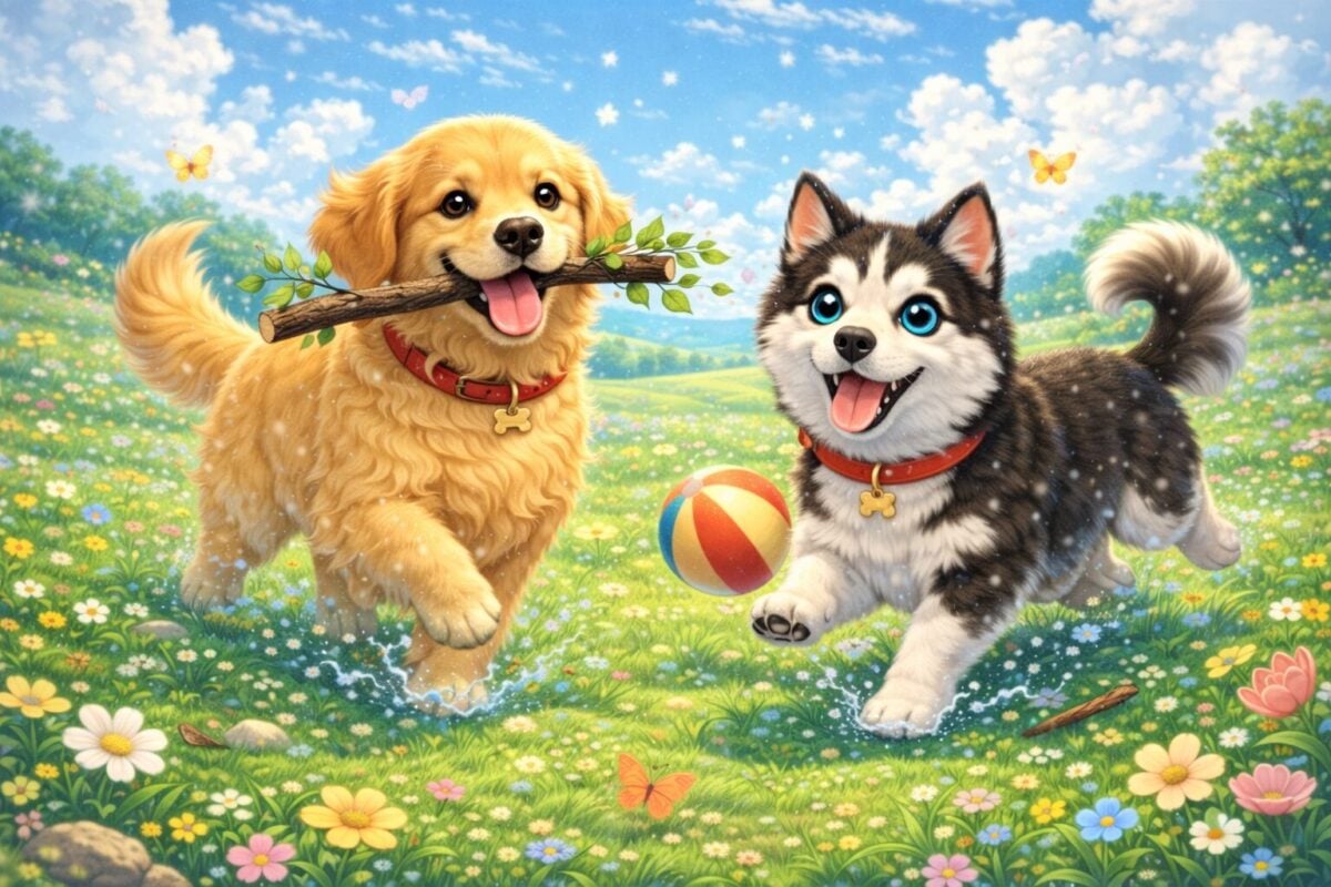 保護犬ハスキーとゴールデン