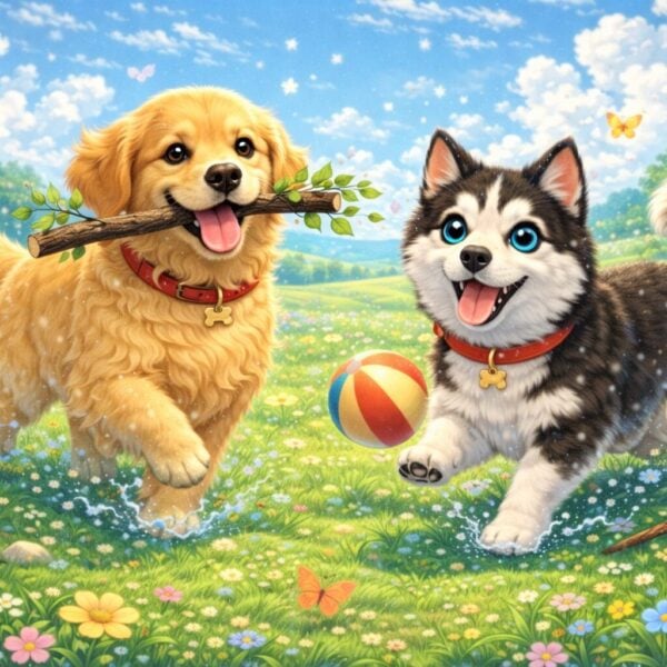 保護犬ハスキーとゴールデン