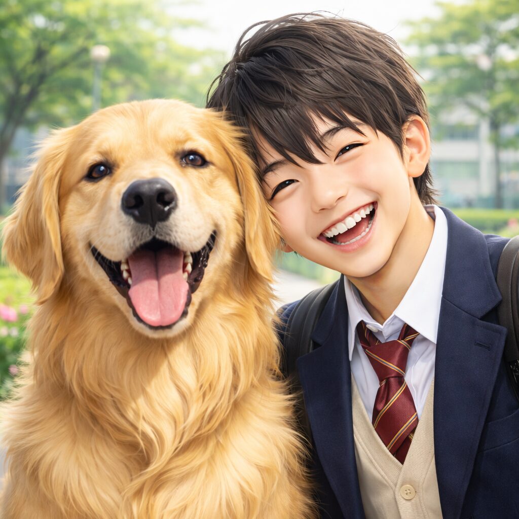 高校生とゴールデンの微笑み